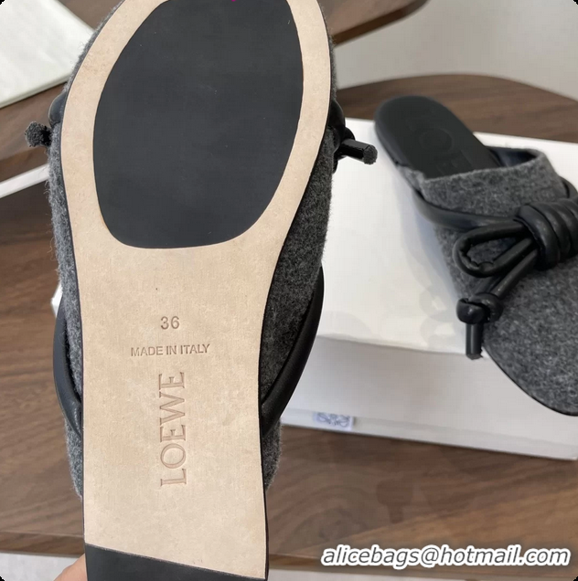 Best Price Loewe Flamenco Knot Flat Mules Shoes Gray Wool 6070313