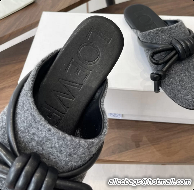 Best Price Loewe Flamenco Knot Flat Mules Shoes Gray Wool 6070313