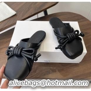 Purchase Loewe Flamenco Knot Flat Mules Shoes Black Lambskin Leather 6070313