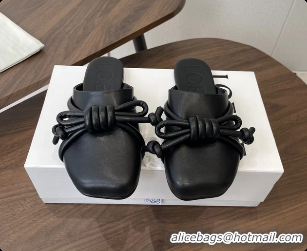 Purchase Loewe Flamenco Knot Flat Mules Shoes Black Lambskin Leather 6070313