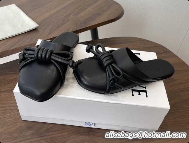 Purchase Loewe Flamenco Knot Flat Mules Shoes Black Lambskin Leather 6070313
