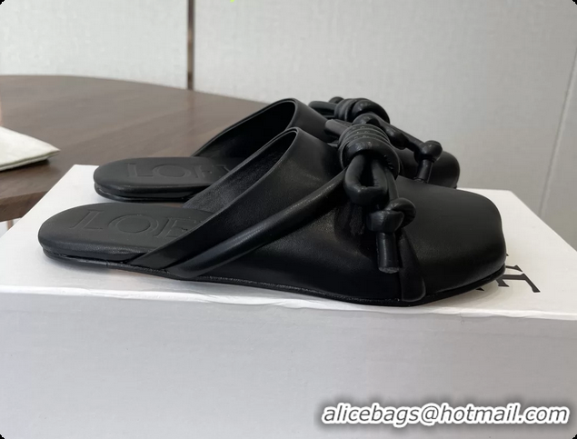 Purchase Loewe Flamenco Knot Flat Mules Shoes Black Lambskin Leather 6070313