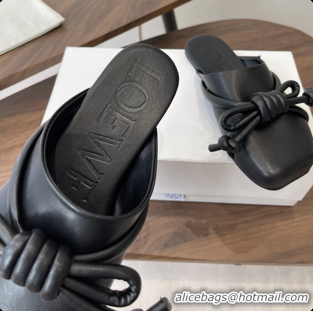 Purchase Loewe Flamenco Knot Flat Mules Shoes Black Lambskin Leather 6070313