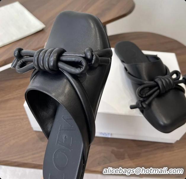 Purchase Loewe Flamenco Knot Flat Mules Shoes Black Lambskin Leather 6070313