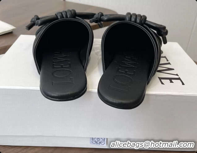 Purchase Loewe Flamenco Knot Flat Mules Shoes Black Lambskin Leather 6070313