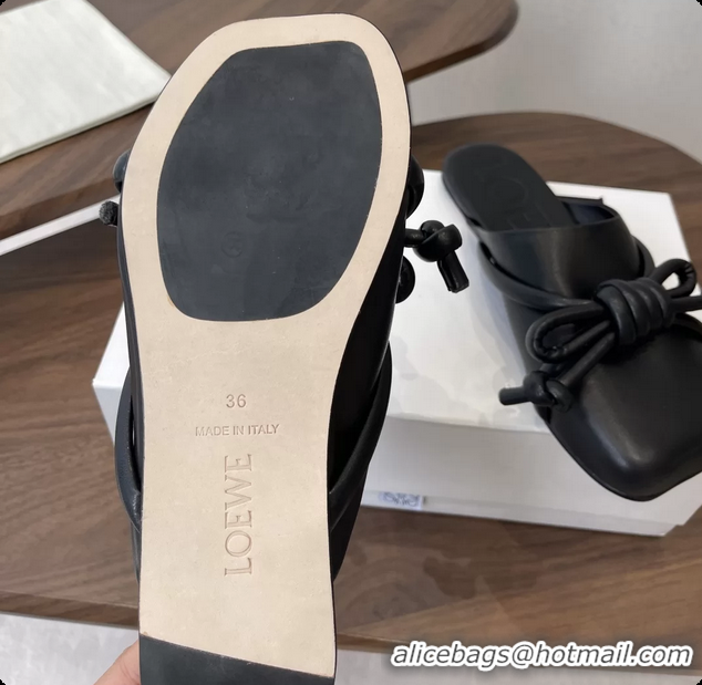 Purchase Loewe Flamenco Knot Flat Mules Shoes Black Lambskin Leather 6070313