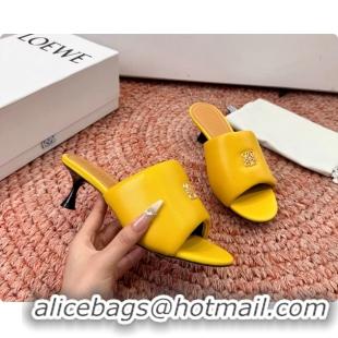Grade Quality Loewe Anagram Slip On Padded Leather Heeled Slides Sandals Yellow 6070314