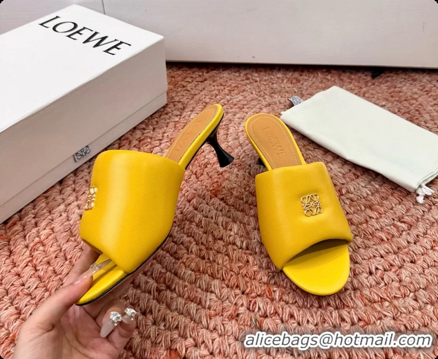 Grade Quality Loewe Anagram Slip On Padded Leather Heeled Slides Sandals Yellow 6070314