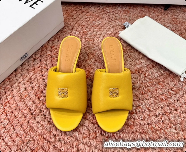 Grade Quality Loewe Anagram Slip On Padded Leather Heeled Slides Sandals Yellow 6070314
