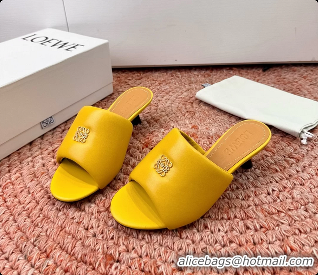 Grade Quality Loewe Anagram Slip On Padded Leather Heeled Slides Sandals Yellow 6070314