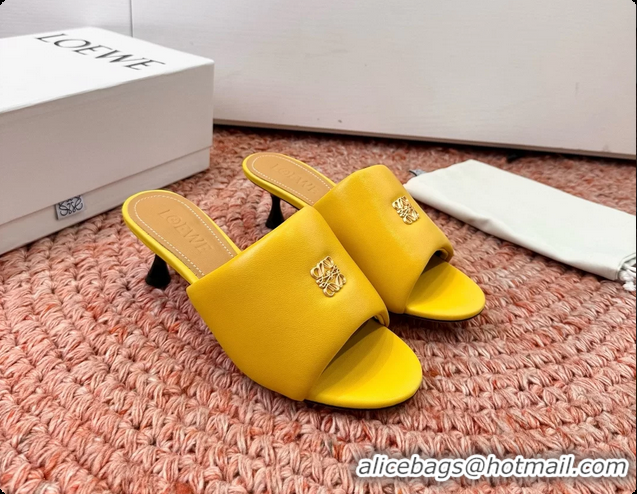 Grade Quality Loewe Anagram Slip On Padded Leather Heeled Slides Sandals Yellow 6070314