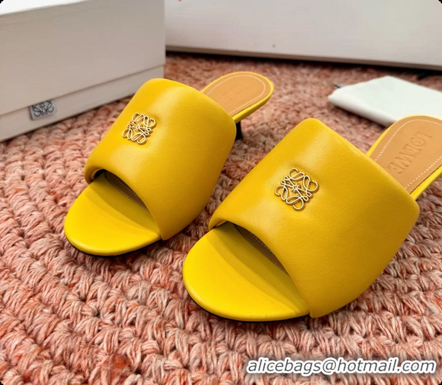 Grade Quality Loewe Anagram Slip On Padded Leather Heeled Slides Sandals Yellow 6070314