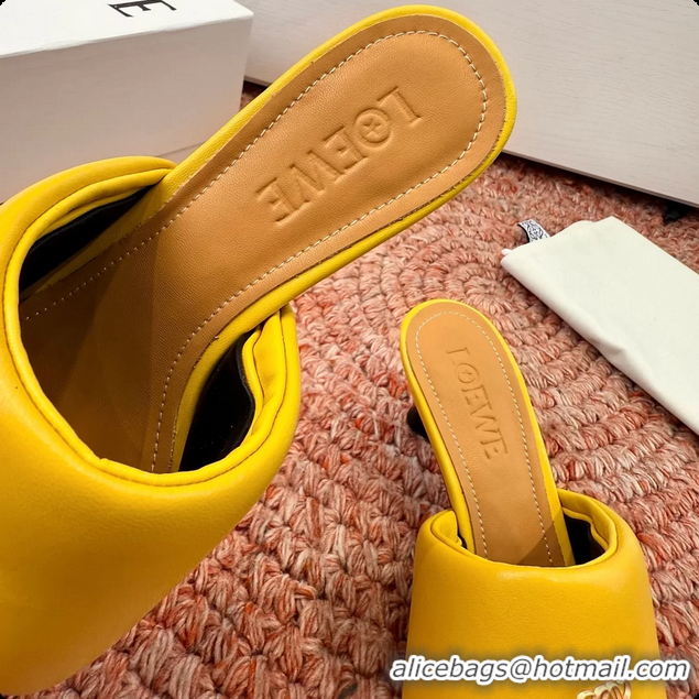 Grade Quality Loewe Anagram Slip On Padded Leather Heeled Slides Sandals Yellow 6070314