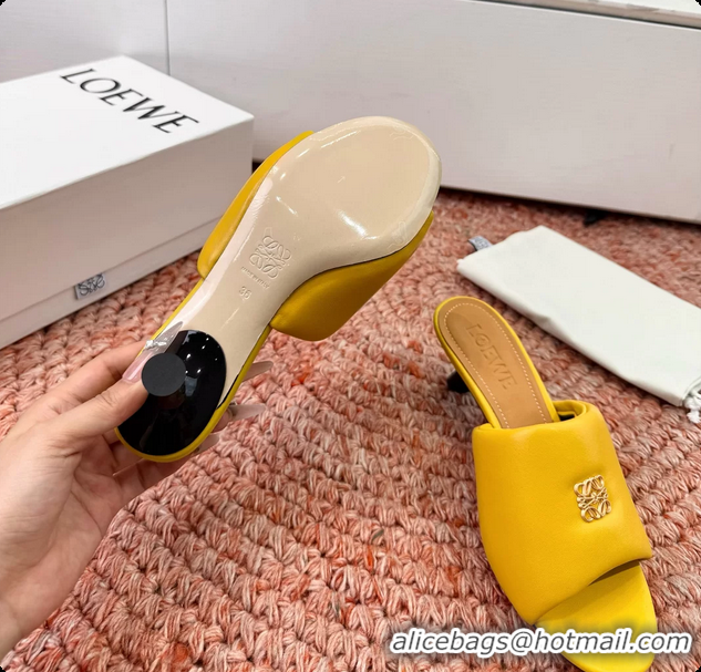 Grade Quality Loewe Anagram Slip On Padded Leather Heeled Slides Sandals Yellow 6070314