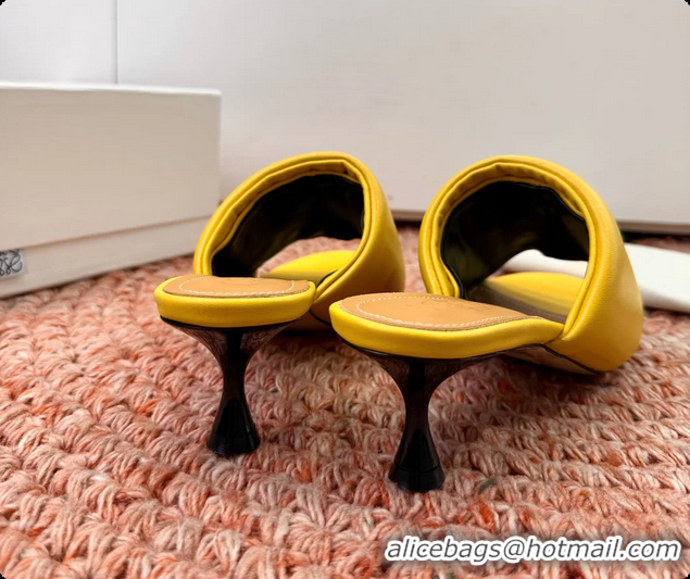 Grade Quality Loewe Anagram Slip On Padded Leather Heeled Slides Sandals Yellow 6070314