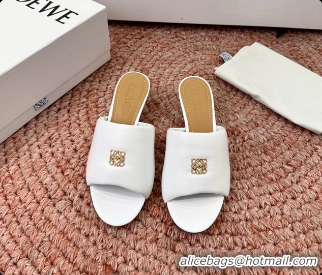 Discount Loewe Anagram Slip On Padded Leather Heeled Slides Sandals White 6070314