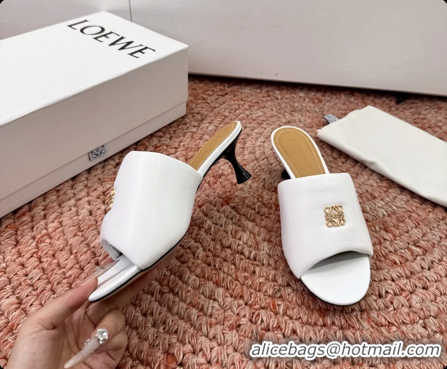 Discount Loewe Anagram Slip On Padded Leather Heeled Slides Sandals White 6070314