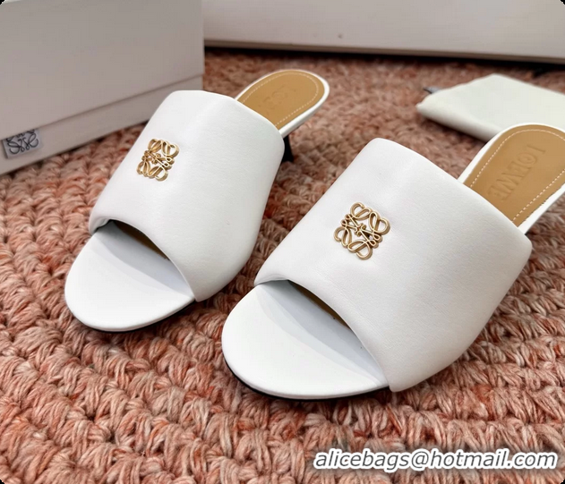 Discount Loewe Anagram Slip On Padded Leather Heeled Slides Sandals White 6070314