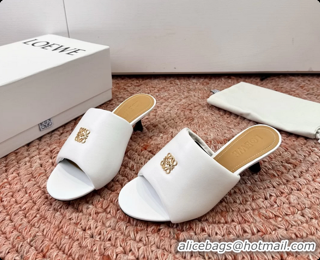 Discount Loewe Anagram Slip On Padded Leather Heeled Slides Sandals White 6070314