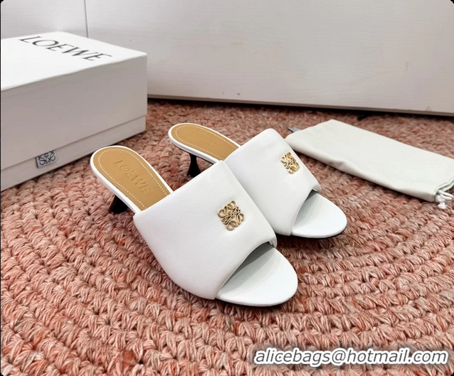 Discount Loewe Anagram Slip On Padded Leather Heeled Slides Sandals White 6070314