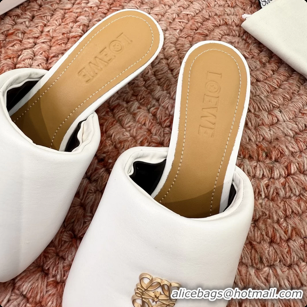 Discount Loewe Anagram Slip On Padded Leather Heeled Slides Sandals White 6070314