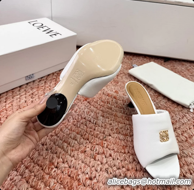 Discount Loewe Anagram Slip On Padded Leather Heeled Slides Sandals White 6070314