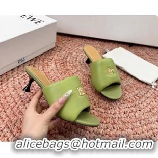 Top Grade Loewe Anagram Slip On Padded Leather Heeled Slides Sandals Green 6070314
