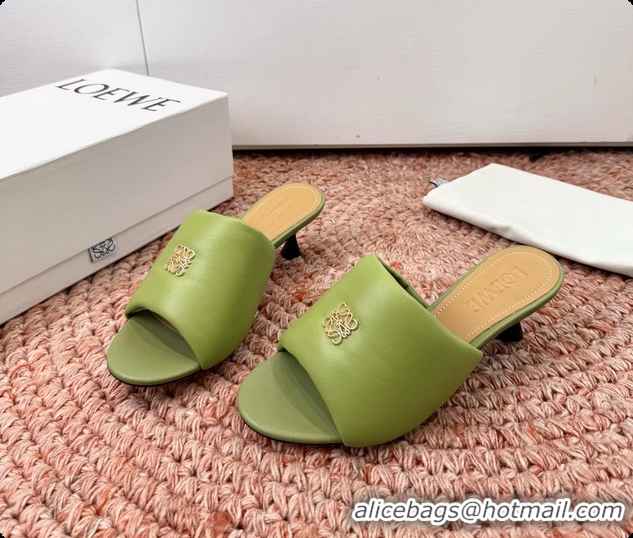 Top Grade Loewe Anagram Slip On Padded Leather Heeled Slides Sandals Green 6070314
