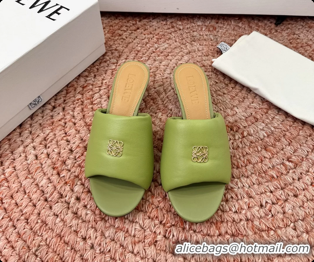 Top Grade Loewe Anagram Slip On Padded Leather Heeled Slides Sandals Green 6070314