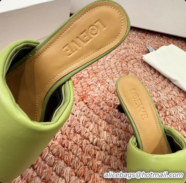 Top Grade Loewe Anagram Slip On Padded Leather Heeled Slides Sandals Green 6070314