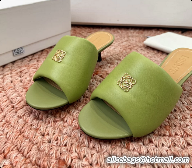 Top Grade Loewe Anagram Slip On Padded Leather Heeled Slides Sandals Green 6070314