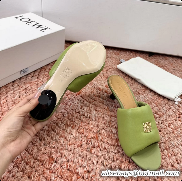 Top Grade Loewe Anagram Slip On Padded Leather Heeled Slides Sandals Green 6070314