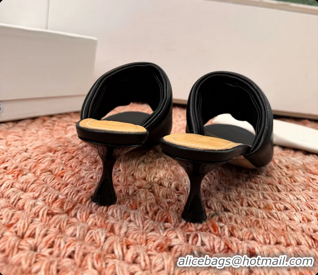 Luxurious Loewe Anagram Slip On Padded Leather Heeled Slides Sandals Black 6070314
