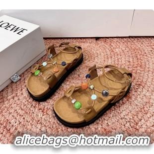 Good Product Loewe x Paulas Ibiza Anagram Pebble Bead Leather Sandal Brown 6070315