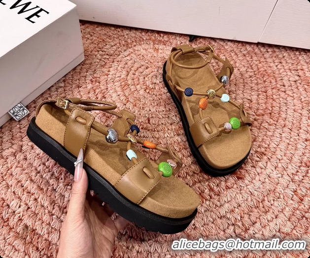 Good Product Loewe x Paulas Ibiza Anagram Pebble Bead Leather Sandal Brown 6070315