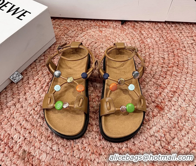 Good Product Loewe x Paulas Ibiza Anagram Pebble Bead Leather Sandal Brown 6070315