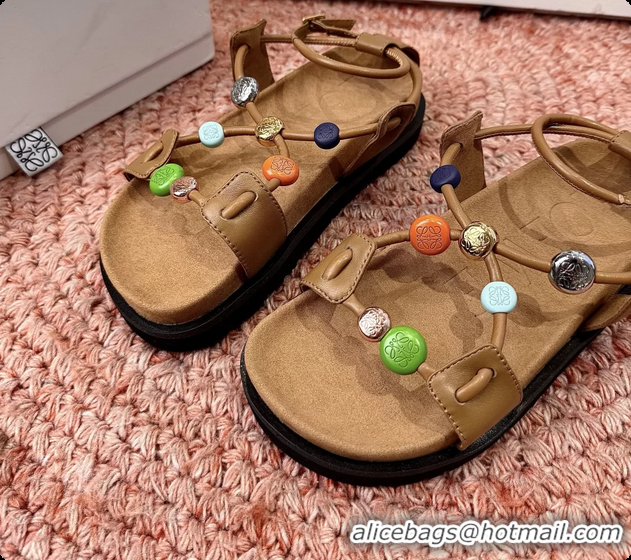 Good Product Loewe x Paulas Ibiza Anagram Pebble Bead Leather Sandal Brown 6070315