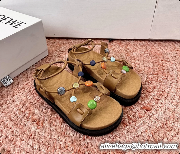 Good Product Loewe x Paulas Ibiza Anagram Pebble Bead Leather Sandal Brown 6070315
