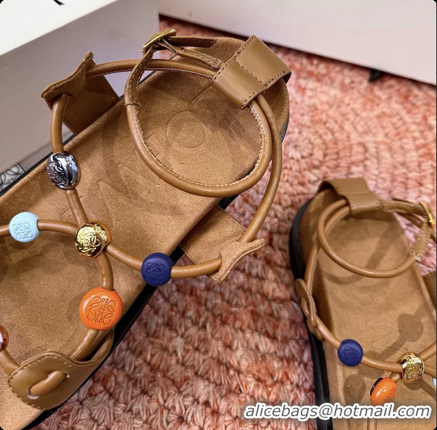 Good Product Loewe x Paulas Ibiza Anagram Pebble Bead Leather Sandal Brown 6070315