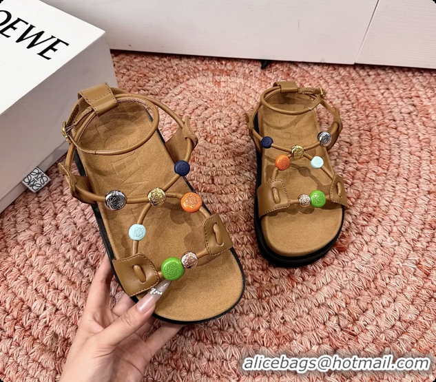 Good Product Loewe x Paulas Ibiza Anagram Pebble Bead Leather Sandal Brown 6070315