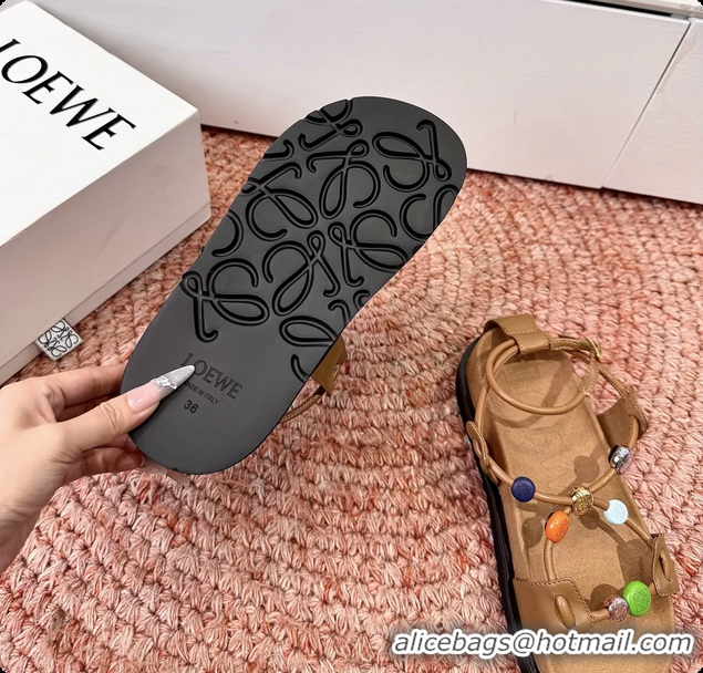 Good Product Loewe x Paulas Ibiza Anagram Pebble Bead Leather Sandal Brown 6070315