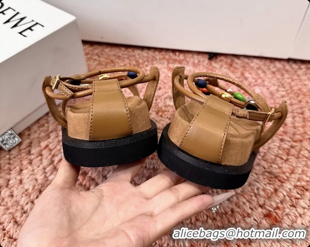 Good Product Loewe x Paulas Ibiza Anagram Pebble Bead Leather Sandal Brown 6070315