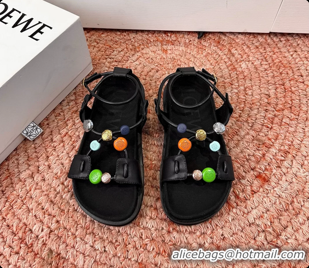 Unique Style Loewe x Paulas Ibiza Anagram Pebble Bead Leather Sandal Black 6070315