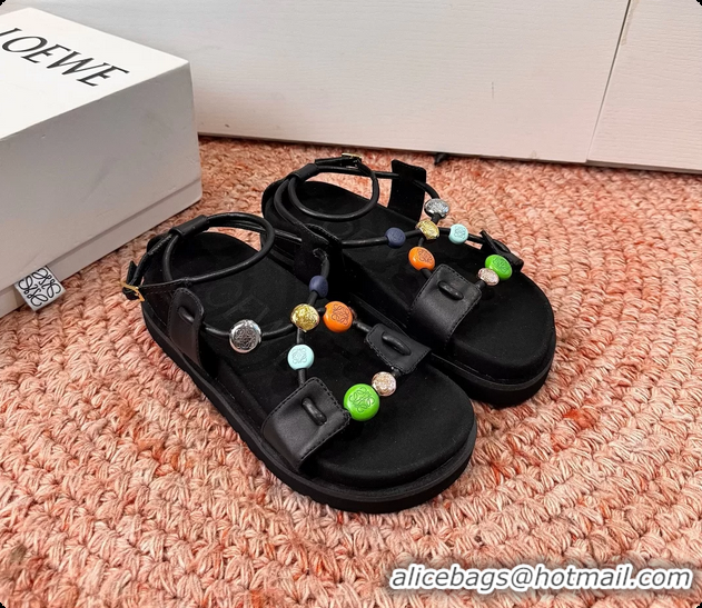 Unique Style Loewe x Paulas Ibiza Anagram Pebble Bead Leather Sandal Black 6070315
