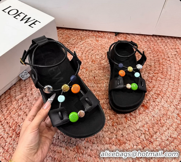 Unique Style Loewe x Paulas Ibiza Anagram Pebble Bead Leather Sandal Black 6070315