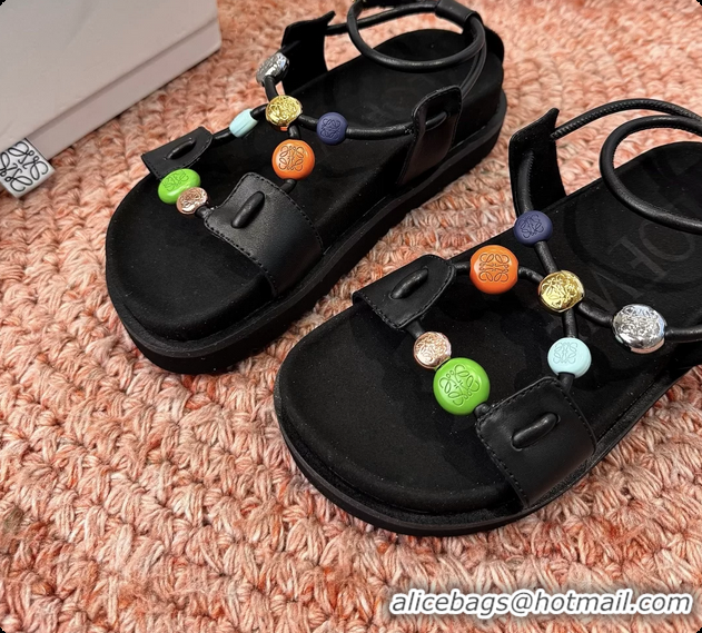 Unique Style Loewe x Paulas Ibiza Anagram Pebble Bead Leather Sandal Black 6070315