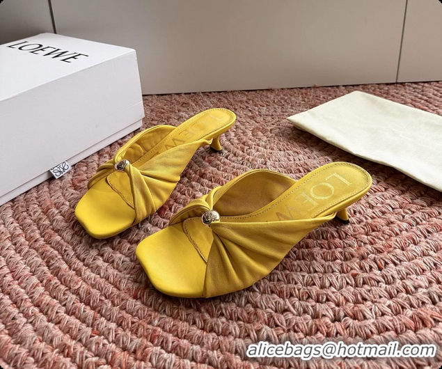 Low Price Loewe Pebble Soft Slide Sandals Yellow laminated Lambskin Leather 6070316