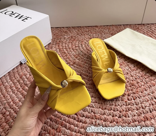 Low Price Loewe Pebble Soft Slide Sandals Yellow laminated Lambskin Leather 6070316
