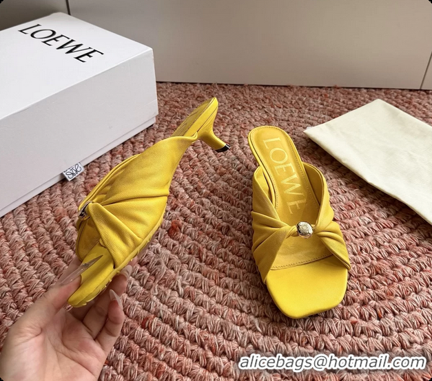 Low Price Loewe Pebble Soft Slide Sandals Yellow laminated Lambskin Leather 6070316