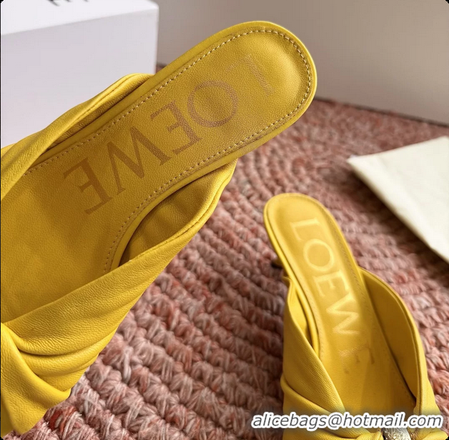 Low Price Loewe Pebble Soft Slide Sandals Yellow laminated Lambskin Leather 6070316
